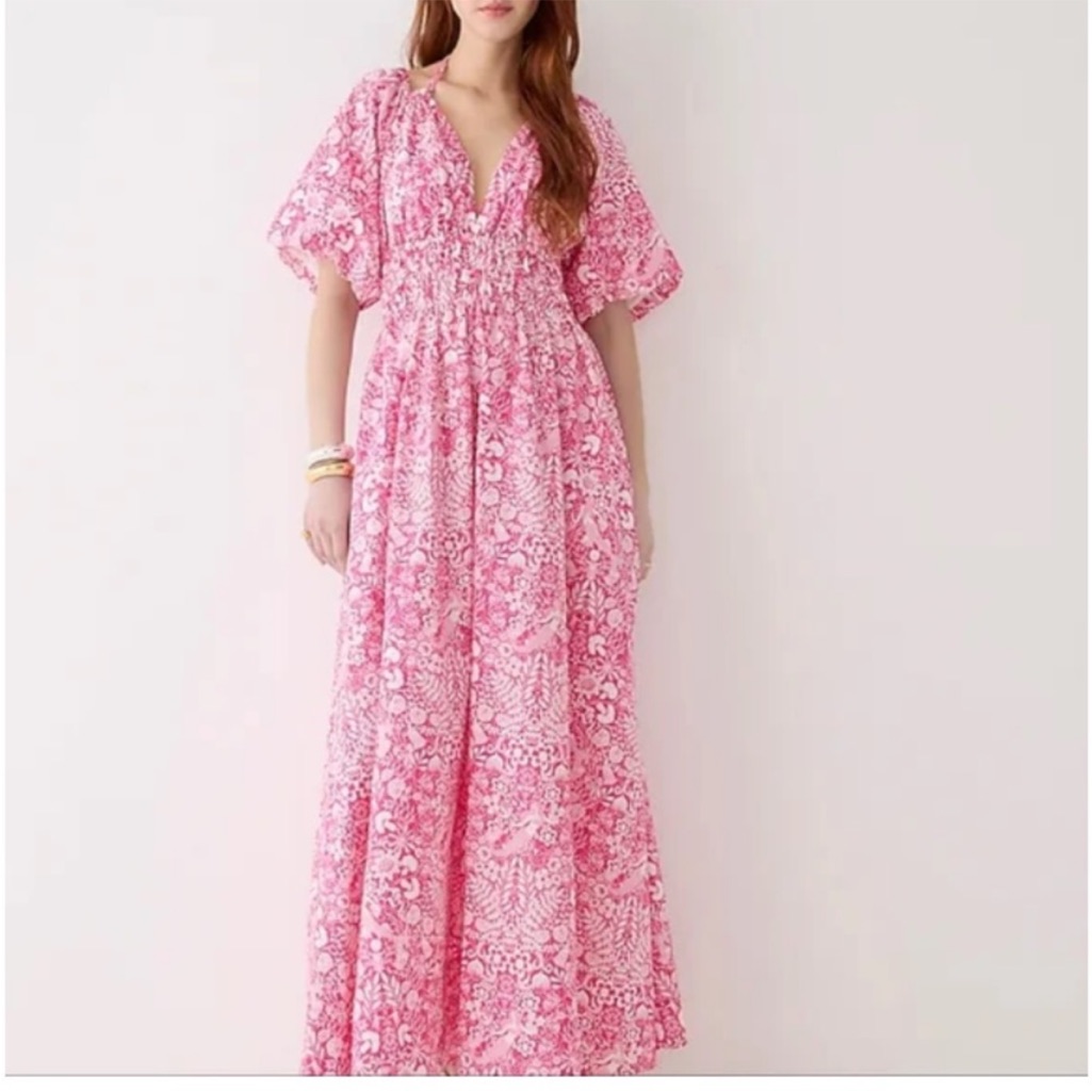 J.Crew Collection Open-Back Smocked-Waist Dress In Pink Mermaid Floral S